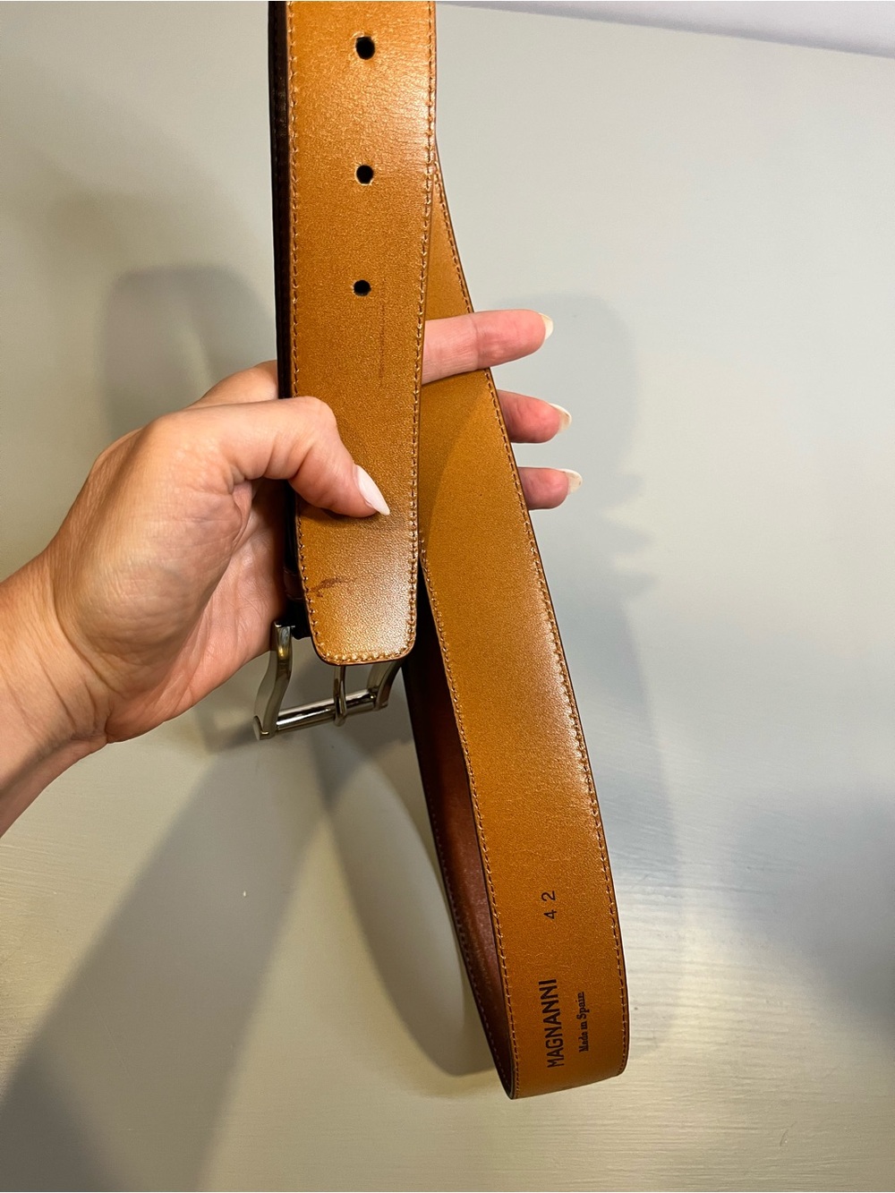Magnanni Cognac Brown Leather Dress Belt- size 42 - Picture 5 of 7